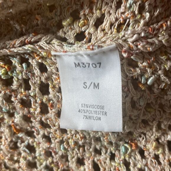 Kerisma Wm’s Sz Med Tan Speckled Dolman Sleeve Hooded Open Knit Sweater - Picture 6 of 6